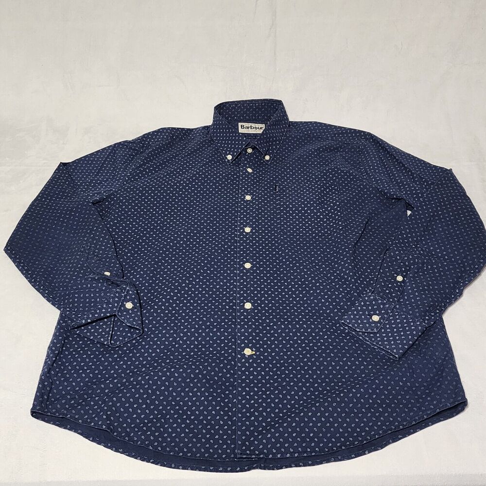 Barbour Long Sleeve Shirt Regular Fit Blue Paisley Size Large